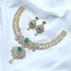 Silver gold plated necklace with semi precious stones & white pearl (SAN237-2470)